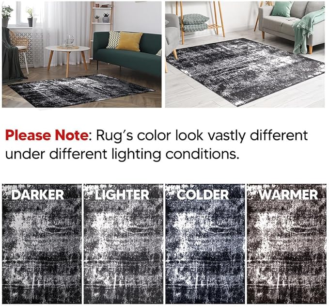 Keen Home Design Area Rugs - 8x10 Non-Shedding, Abstract Rugs for Kitchen, Living Room, Bedroom, Dining Room, Entryway - Size: 7'3" x 10'2", Abstract Black