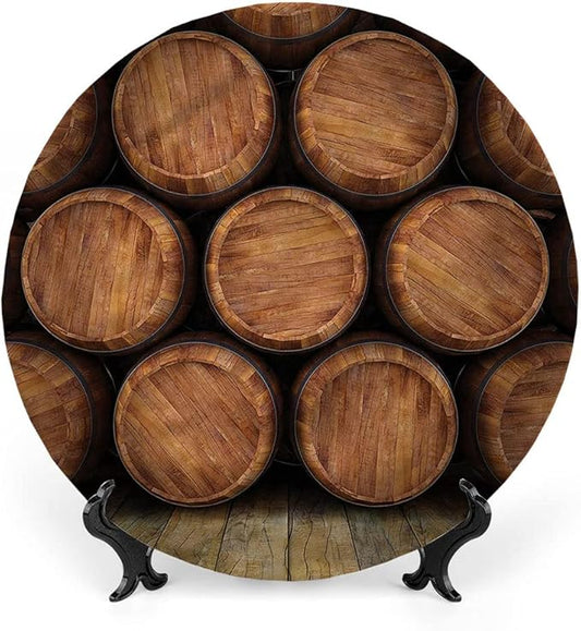 Ceramic Plates, Wine Decorative Ceramic Plates, Wall of Wooden Barrels, 10 Inch, for Dining, Parties, Wedding, Multicolor