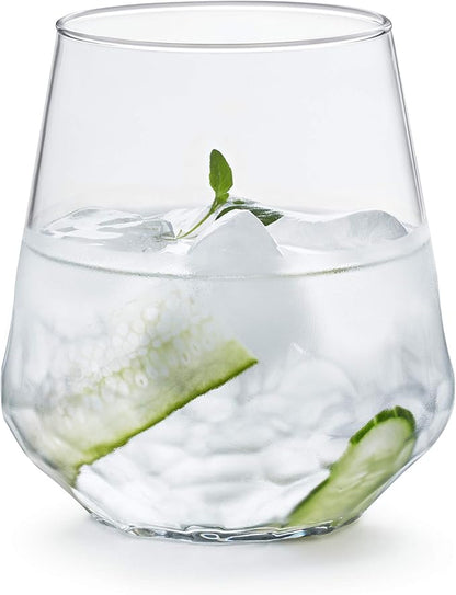 Libbey Hammered Stemless Wine Glasses Set of 8, 17-ounce, Dishwasher-Safe, Chiseled Textured Glassware Set, All Purpose Wine Glasses for Everyday Use