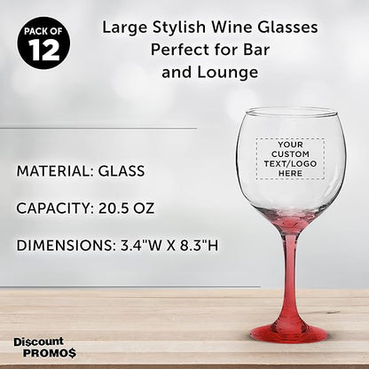 Custom Premiere Wedding Wine Glasses 20.5 oz Set of 12, Personalized Bulk Pack - Restaurant Glassware, Perfect for Red Wine or White Wine - Red