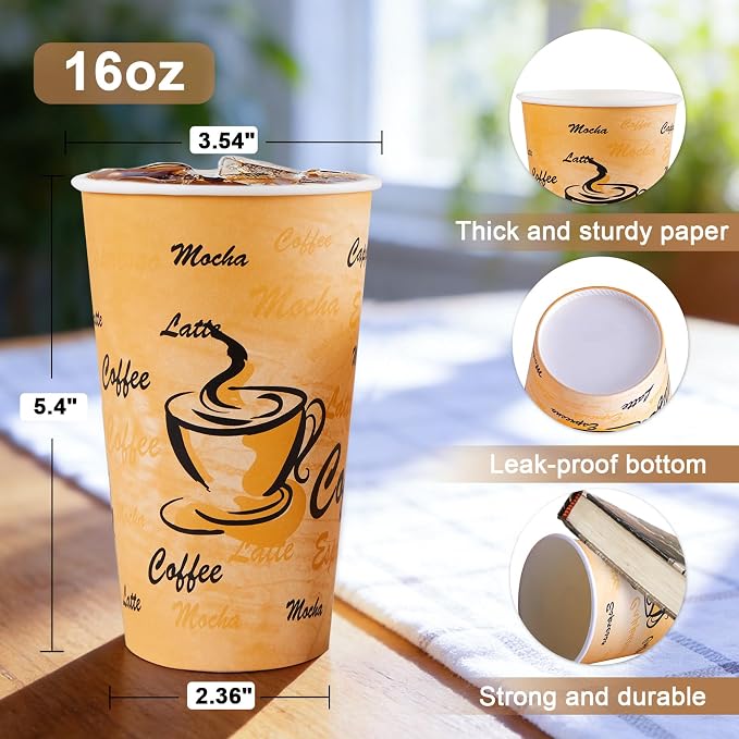 Lamosi 180 Pack 16 oz Coffee Cups, Disposable Paper Cups No Lids | Leakproof - Image 2