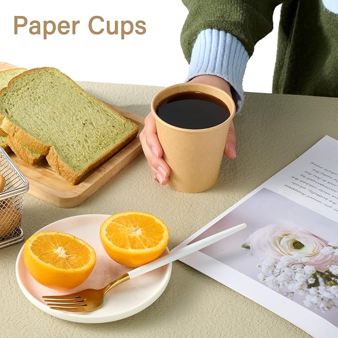 LITOPAK 100 Pack 10 oz Kraft Paper Coffee Cups, Disposable Coffee Cups | - Image 6