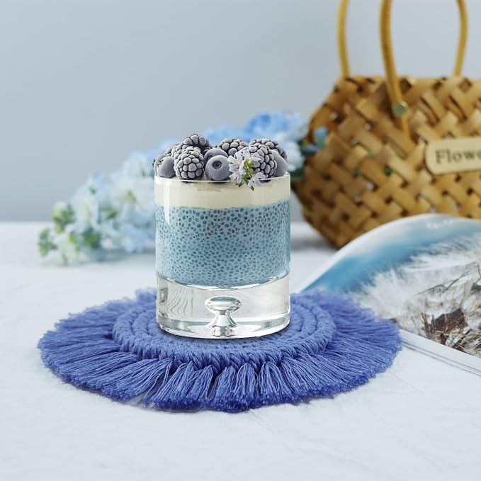 Coomin Boho Coasters for Drinks, Handmade 7.4in, 2p Light Blue | Woven - Image 8
