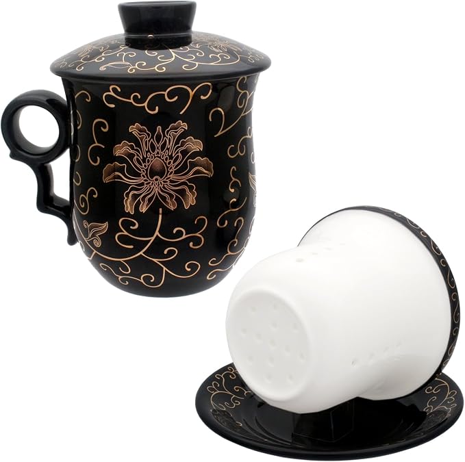 Porcelain Tea Cup with Infuser Lid and Saucer Sets - Image 5