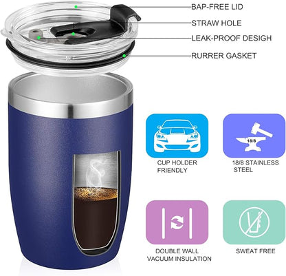 VEGOND Stainless Steel 12 oz Tumblers bulk Vacuum Insulated Double Wall Travel Tumbler with Lid and Straw Reusable Tumbler,Navy Blue 12 pack