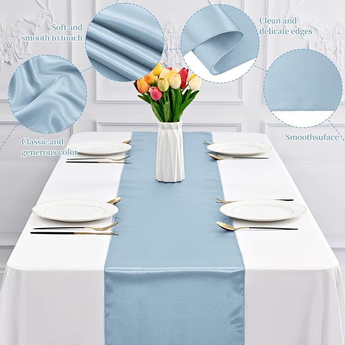 12 Pack Dusty Blue Satin Table Runner 12 x 108 Inch Long Premium Table Runners - Image 4