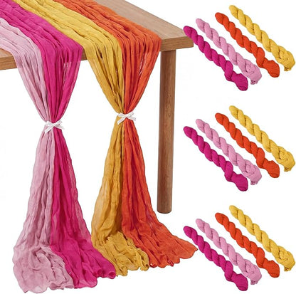 12 Pcs Pink and Orange Cheesecloth Gauze Table Runners | Sunset Soiree Party by Remagr