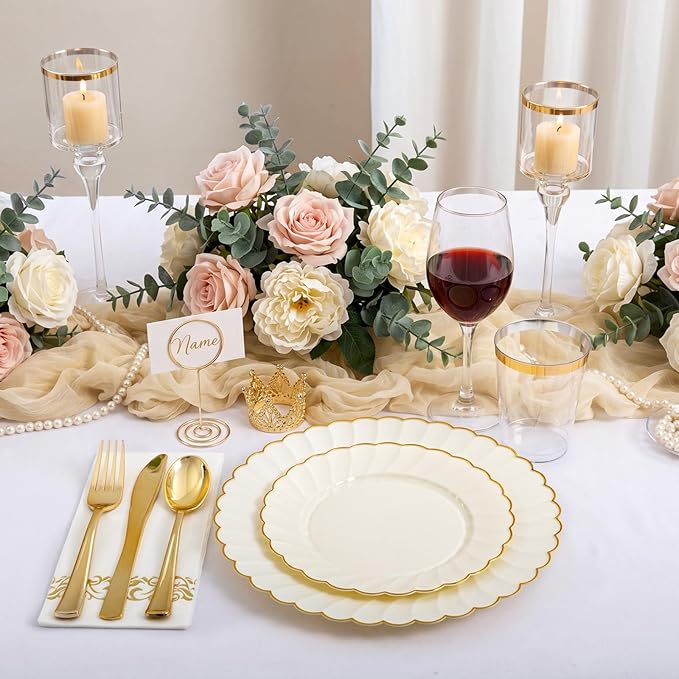 YOUBET 175PCS Ivory Scalloped Plastic Plates - Image 6