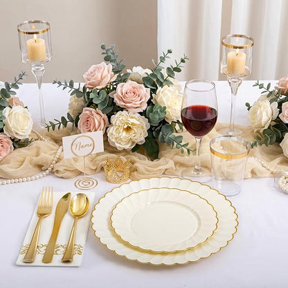 YOUBET 175PCS Ivory Scalloped Plastic Plates - Image 6