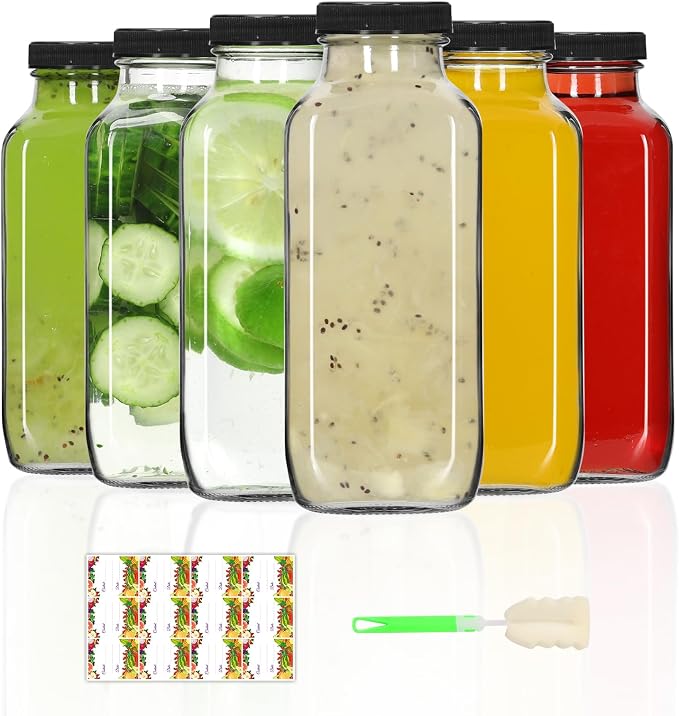 AuroTrends 6-Pack 12oz Glass Bottles w Lids by AuroTrendsDirect