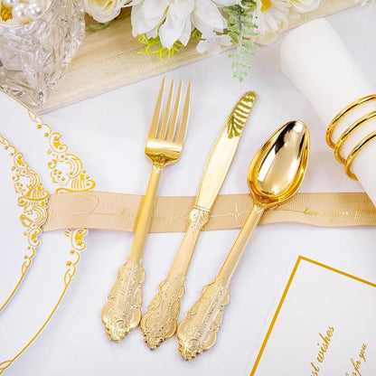 175 Pcs White Gold Plates for Wedding | White Party Plates Set for 25 Guests - Image 7