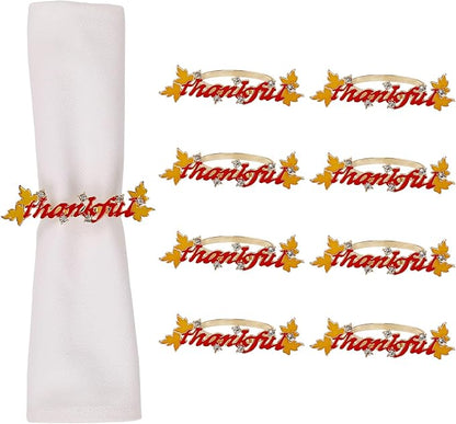 Thanksgiving Napkin Rings Set of 8, Thankful Napkin Rings by Getfitsoo