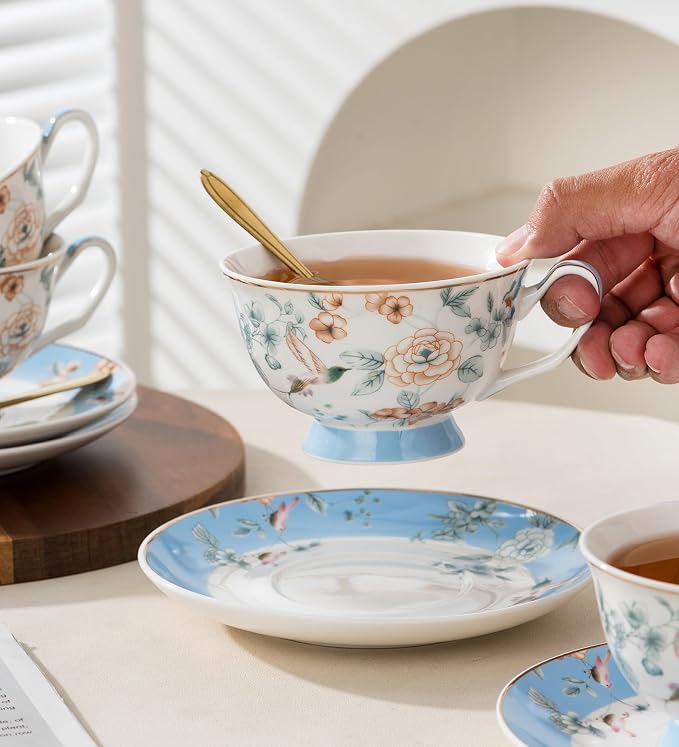 Jusalpha Porcelain Tea Set, 4 Cups and Saucers - Image 3