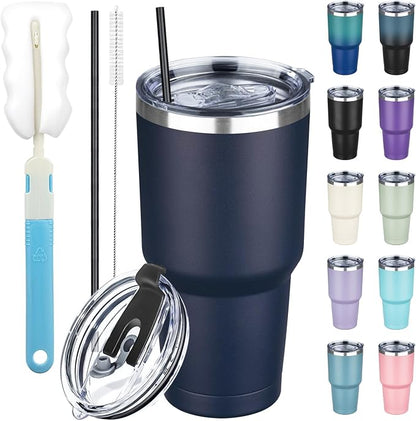 30 oz Tumbler with Lids and Straws, Stainless Steel Insulated Coffee Tumbler by GUDEMAO