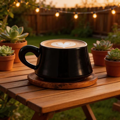 Black Cappuccino Mug and Wood Saucer - 7 oz Ceramic Coffee Cup - Image 8