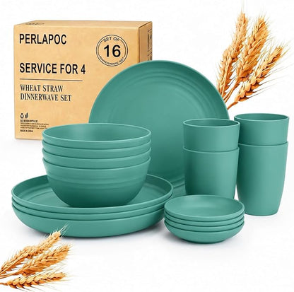 Unbreakable Wheat Straw Dinnerware Set 16 PCS by Perlapoc