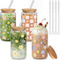 Mumufy 4 Pack Wildflower Glass Cups Gift Aesthetic Cute Glass Cup Tumbler by Mumufy