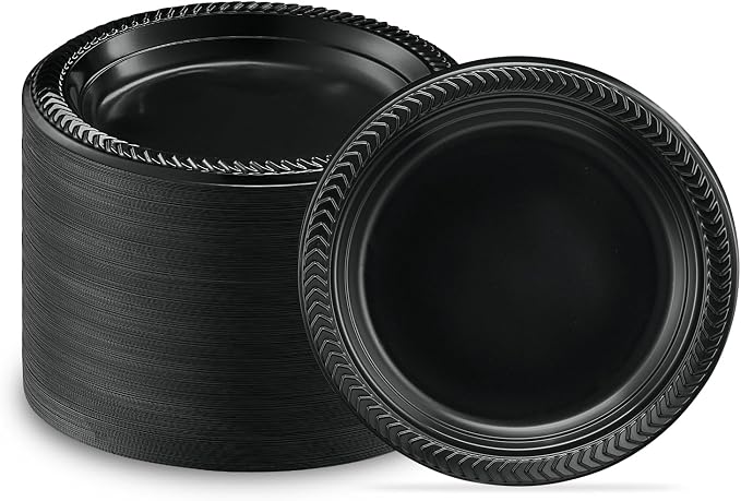 PLASTICPRO 400 PCS Black Plastic Plates Light Weight 6 Inch Plastic Dessert by PLASTICPRO