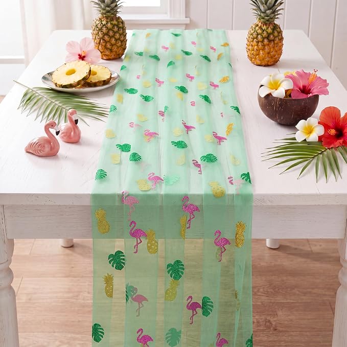 4 Pcs Flamingo Table Runners 29 x 70 Inch Tropical Table Runner Flamingo Palm - Image 3