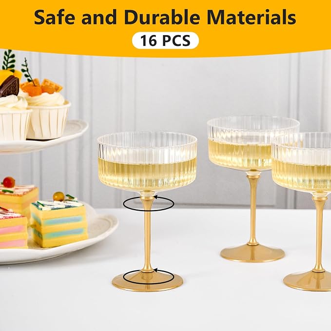 ZOMUIA Ribbed Coupe Glasses 16 Pcs, 10 oz Plastic Champagne Coupe Detachable - Image 8