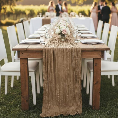 3 Pack Nude Cheesecloth Table Runner 120 Inch Boho Wedding Decor | Cheesecloth - Image 8