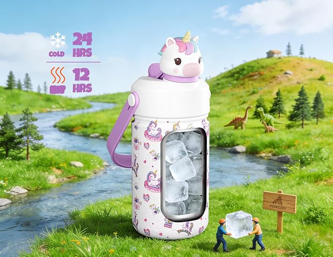 POWCAN 12 oz Kids Water Bottle for School: 2-in-1 Straw Spout Lid - Image 2