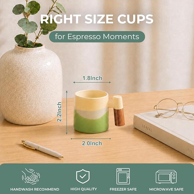 2.5oz Ceramic Espresso Cups, Earthy Colors | Porcelain Espresso Shot Cups Set - Image 2