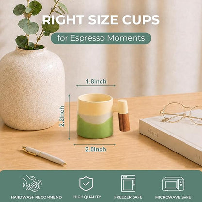 2.5oz Ceramic Espresso Cups, Earthy Colors | Porcelain Espresso Shot Cups Set - Image 2