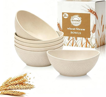 Salad Bowls 26oz, Oval Wheat Straw Bowls Sets of 6, Unbreakable Breakfast Bowls by BUSOKIP