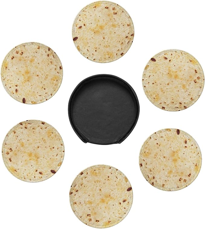 Tortilla Coasters for Drinks Set of 6, Round Leather Coaster - Image 7