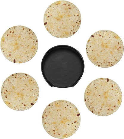 Tortilla Coasters for Drinks Set of 6, Round Leather Coaster - Image 7