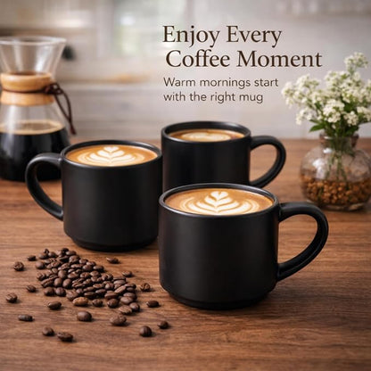 GBhome 14 OZ Coffee Mugs Set of 6, Stackable Matte Black Coffee Cups Set | - Image 6