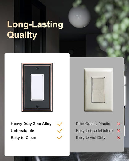 4-Pack Decorator Outlet Cover Plate, Aged Bronze Decorative Switch Plates and Outlet Covers, Durable Zinc Alloy Wall Plates for Electrical Outlets, Receptacle, GFCI Outlet, Dimmer Switch