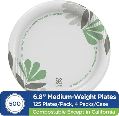 Dixie 6.8 Inch Medium-Weight Paper Plates By GP PRO, Pathways Botanical Design, 500 Count (125 Disposable Plates Per Pack, 4 Packs Per Case), UX7WS