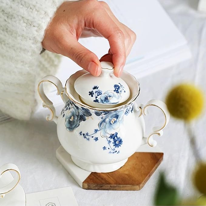21-Piece Bone China Tea Set for Adults, Vintage Floral Tea Cup Set - Image 5