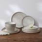 Famiware Annecy Plates and Bowls Sets, Stoneware Dinnerware Sets for 4, 12 Pieces Dish Set with Lipped Edges, Chip and Scratch Resistant, Microwave and Dishwasher Safe, Grey-White