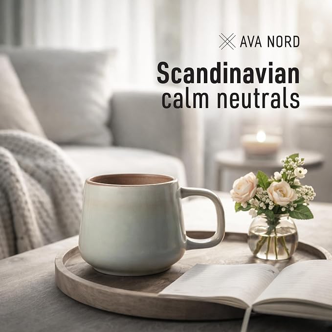 Ava Nord Stoneware Ceramic Coffee Mugs Set of 4 | 12 oz | Sage Ash | Lead-Free - Image 8