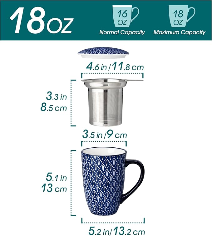 vancasso SELENE Porcelain Tea Mug, 18 oz Porcelain Tea Cup - Image 2