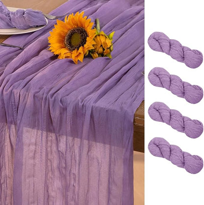 DeZerlor Purple Cheesecloth Table Runners 4 Pack Summer Boho Runners | by DeZerlor