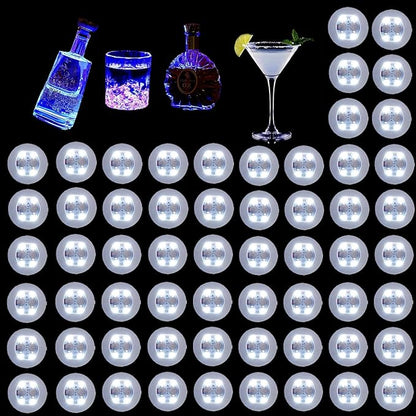 LED Drink Coaster, 60 Pack White, Round, Plastic, 24+ Hour Battery Life, 3 Lighting Modes