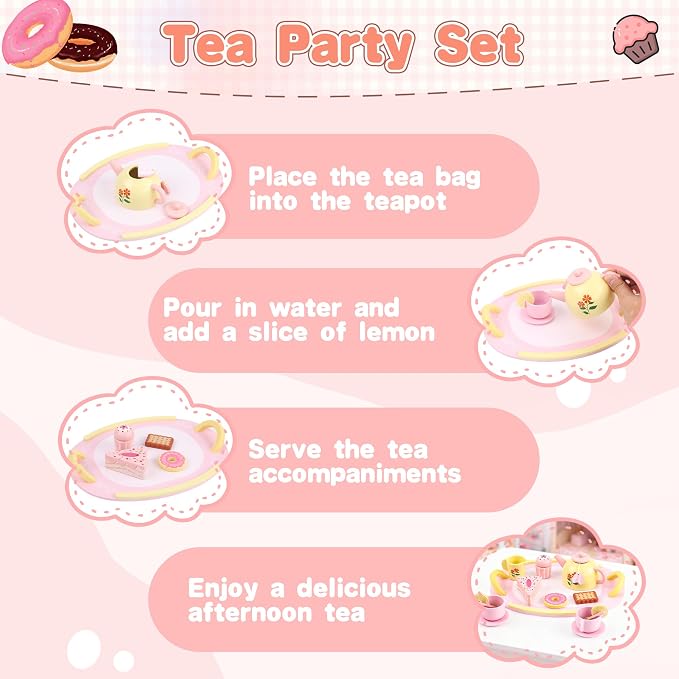 Tea Sets for Toddlers 3-5 Wooden Tea Party Set Toys for 3 Year Old Girls | Tea - Image 4