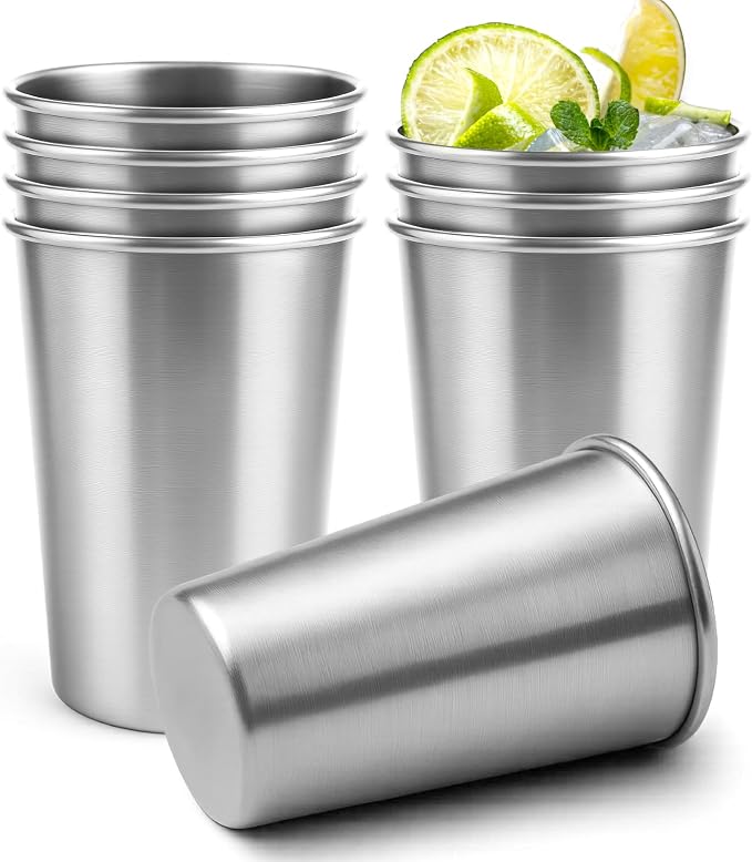 12oz Stainless Steel Pint Cups, Stackable Metal Drinking Glasses | Stainless by Luxgola