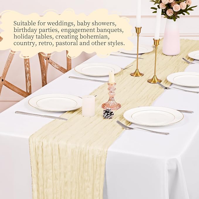 4 Pack Ivory Table Runner 17 x 108inch Cheesecloth Table Runner Boho Gauze - Image 6