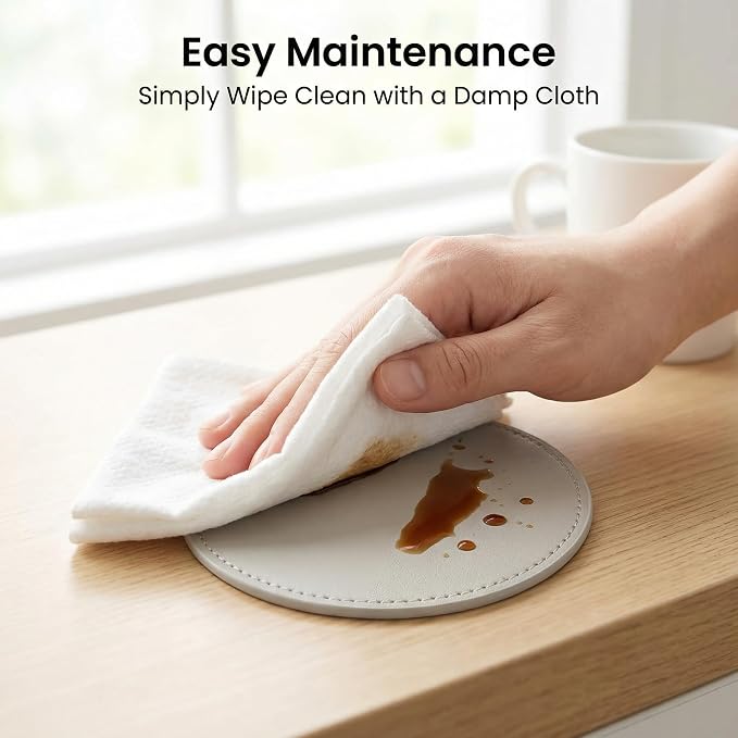 2Pcs Leather Coasters Soft Beige Coaster Set - Image 5