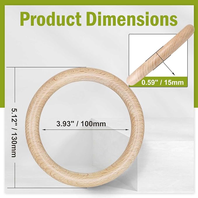 FoDau770 5pcs Natural Beech Wooden Rings, Unfinished Solid Wood Rings Heavy - Image 4