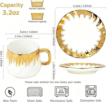 Coffee Cup Set of 6 with Saucers, 3.5 OZ Ceramic Espresso Cups Set, Cafe Mocha - Image 2