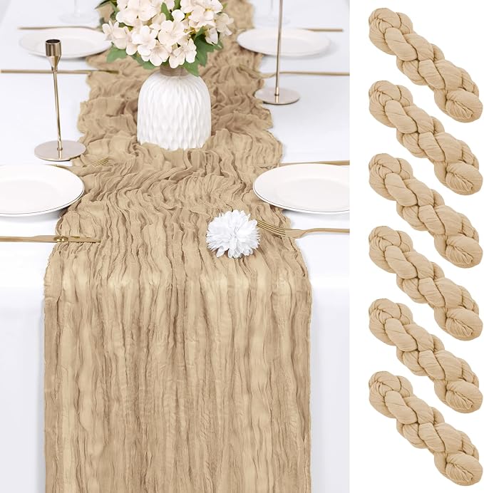 6 Pack Beige Cheesecloth Table Runner 17x108 Inch Semi Sheer Boho Gauze Cheese by Unknown