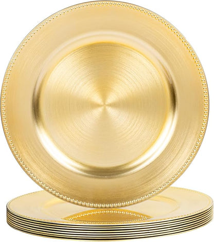 LIYH 8 Pcs Gold Charger Plates 13'' Plastic Round Chargers Plates Reusable Wedding Dinner for for Table Setting Wedding Party Decoration