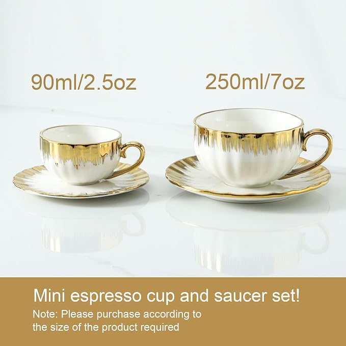LETAOTAO Espresso Cups and Saucers, 2.5 oz Porcelain Espresso Cups Set of 6 | - Image 3