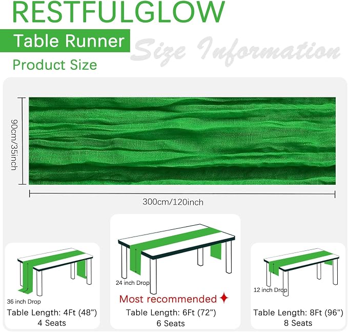 6 Pack Green Cheesecloth Table Runner 35 x 120 Inch | Boho Gauze Fabric - Image 2